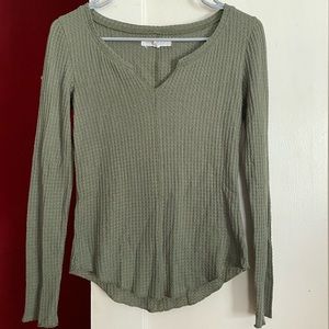 Waffle knit olive green long sleeve